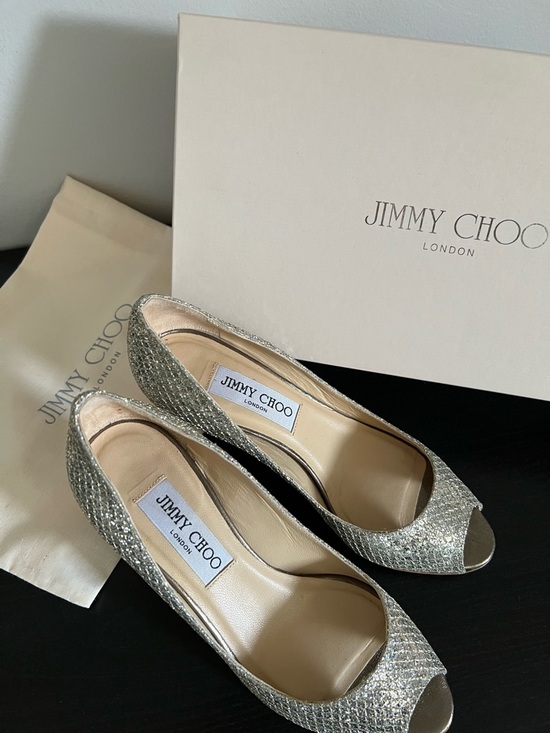 Jimmy Choo Shoes - Jimmy Choo Isabel Champagne Glitter Open-Toe 2.5” Pumps Size 5 / 35